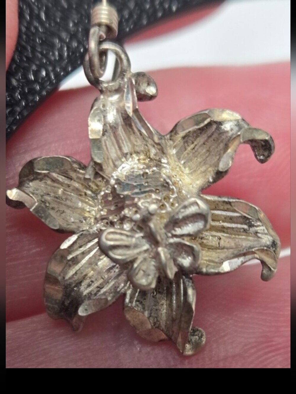 Trillium Flower With Tiny Butterfly Dangle Earrings Sterling Silver Vintage